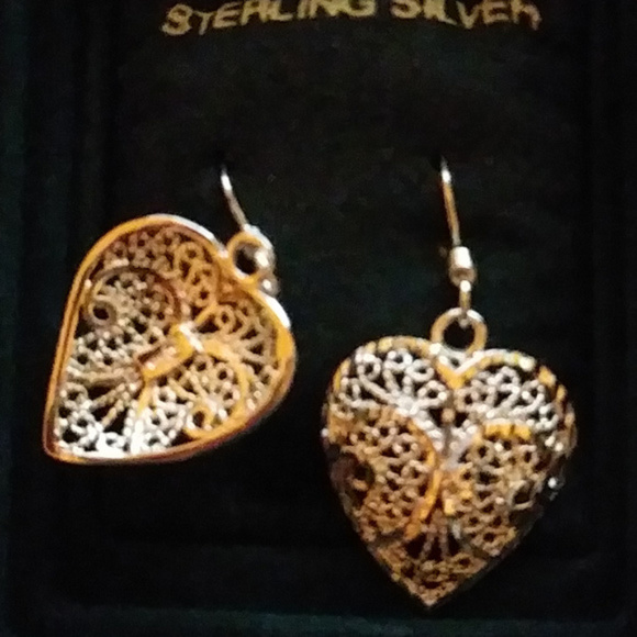 Laser Cut Sterling Silver Heart Shaped Earrings Pierced - Picture 4 of 4